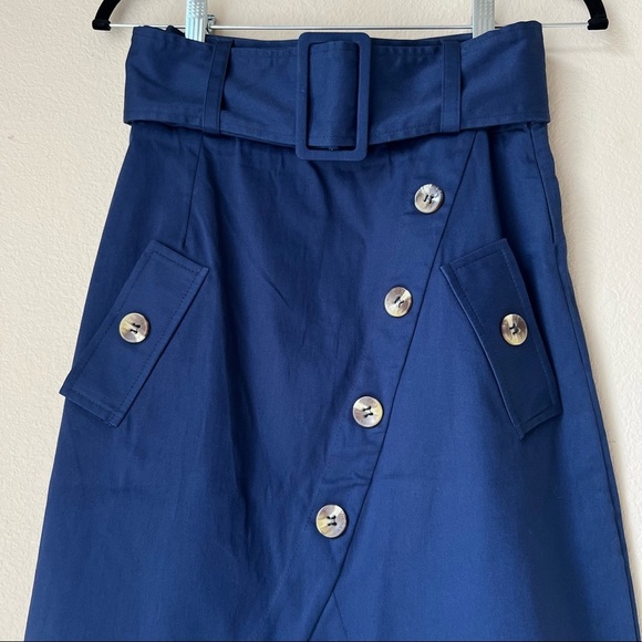 NWOT Olympiah Navy Midi Structural Wrap Skirt, size XS - Picture 11 of 11